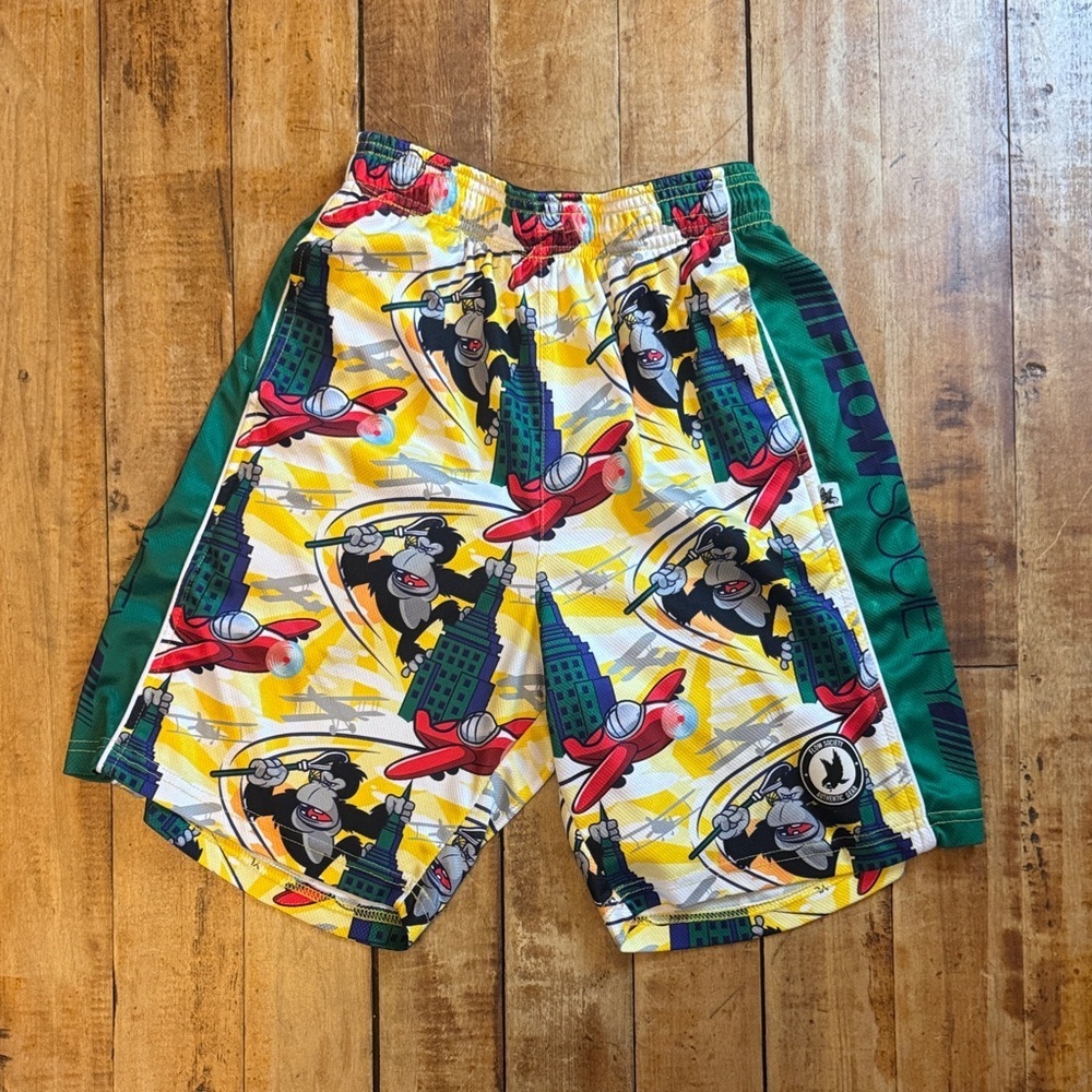 Flow Society shorts youth Large graphic lacrosse lax activewear green yellow